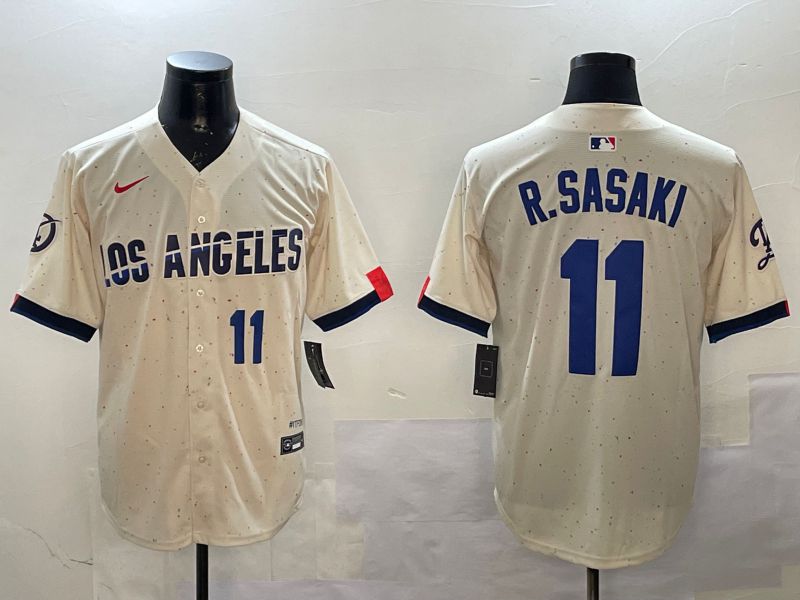 Men Los Angeles Dodgers #11 R.Sasaki Cream Fashion Game 2025 Nike MLB Jersey style 4